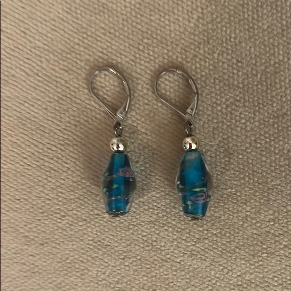 Vibrant Blue & Silver Earrings with Lever-Backs bought in Venice - Picture 1 of 4